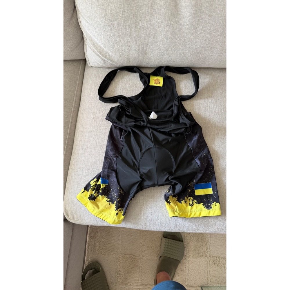 Cycling Bib Shorts Ukraine Flag Yellow‎ Black Padded Chamois Mens XL Fits M L